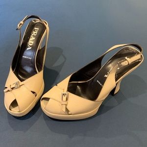 PRADA cream peep toe heels (35.5)